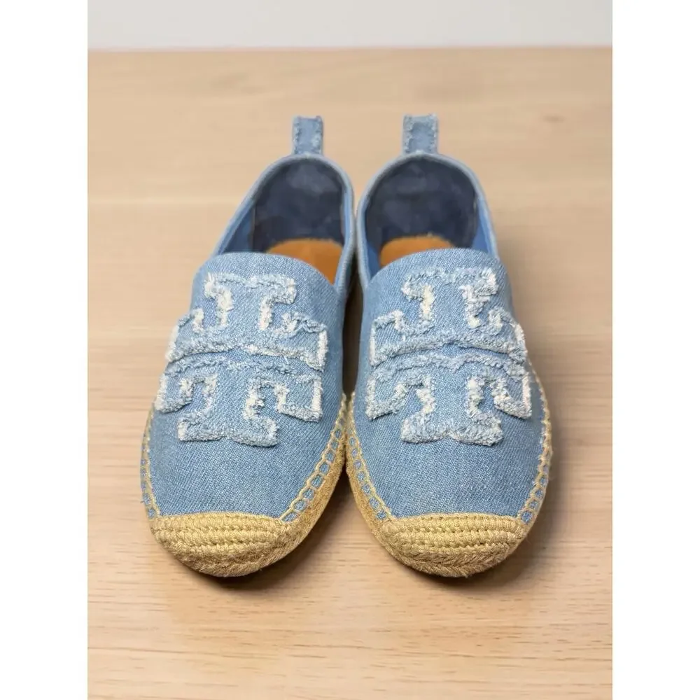 Tory Burch Double T Denim Espadrille Flat Size 7M